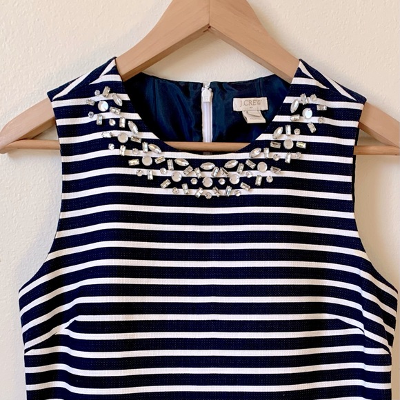 J. Crew—Rhinestone Cotton Linen Striped Sleeveless Sheath Dress (Size 2) - Picture 2 of 7